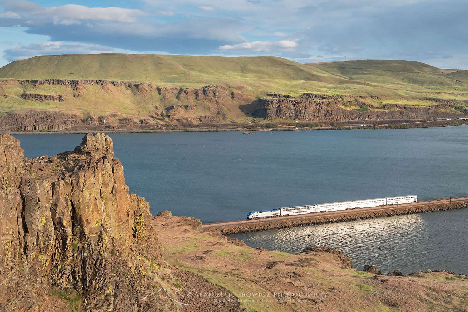 Amtrak train along River from Columbia Hills State Park Washington #71197