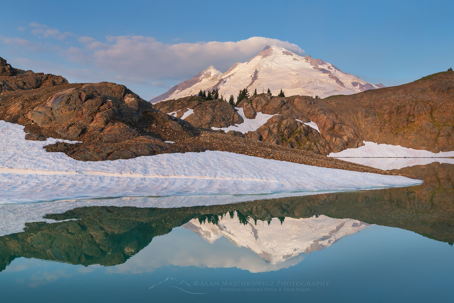 Mount Baker reflected in Goat Lake on Ptarmigan Ridge. Mount Baker Wilderness, North Cascades Washington #73686