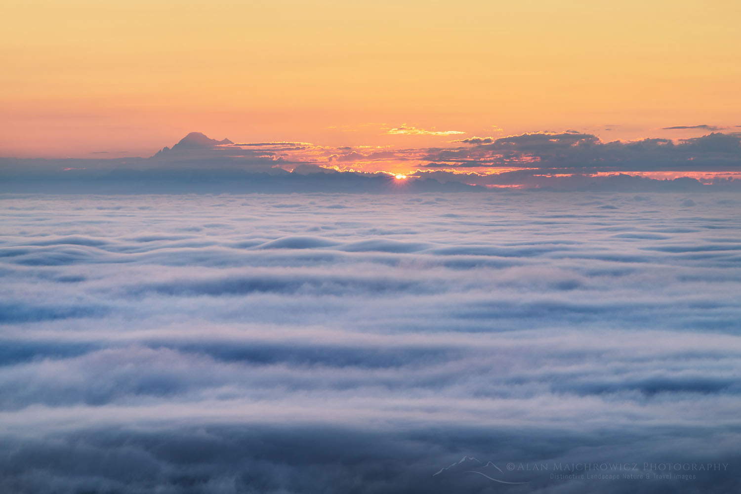Fog over Puget Sound At sunrise seen from Olympic Mountains. Mount Baker is in the distance #71815