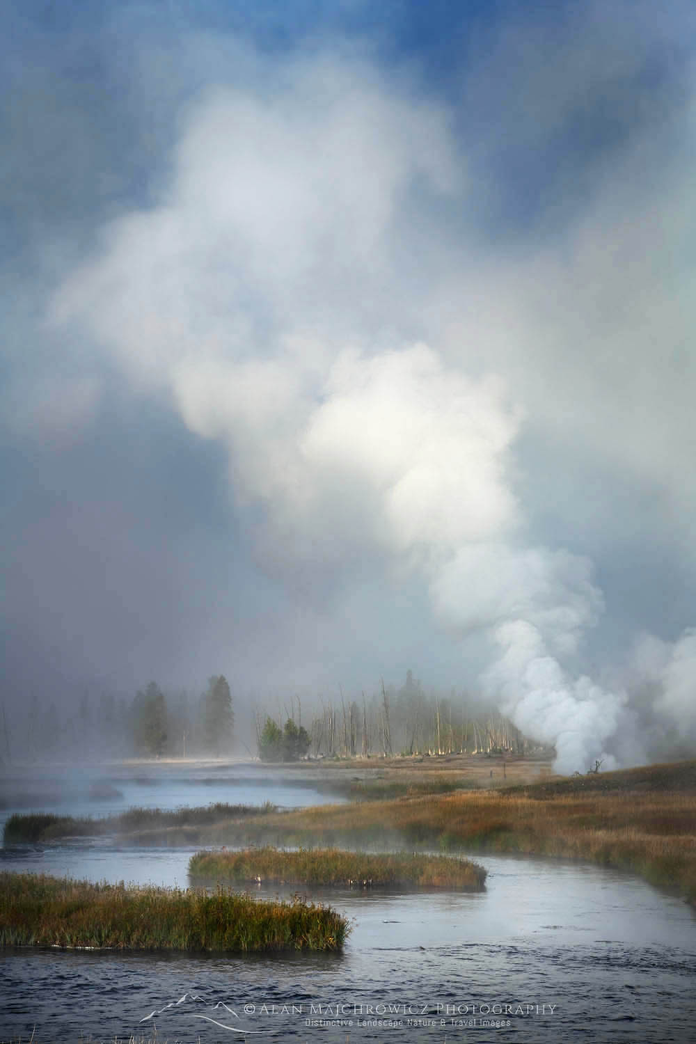 Fog and geyser steam along the Firehole River, Yellowstone National Park #67865