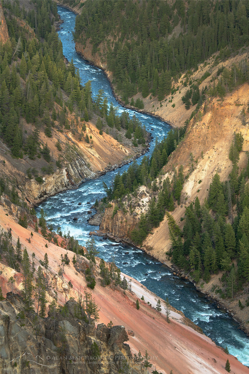 Yellowstone River cutting through colorful rhyolite cliffs, Grand Canyon of the Yellowstone, Yellowstone National Park #67920