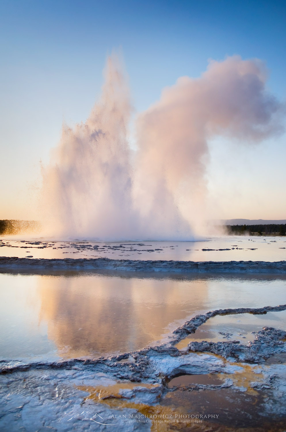 Great Fountain Geyser erupting at sunset, Yellowstone National Park #49542