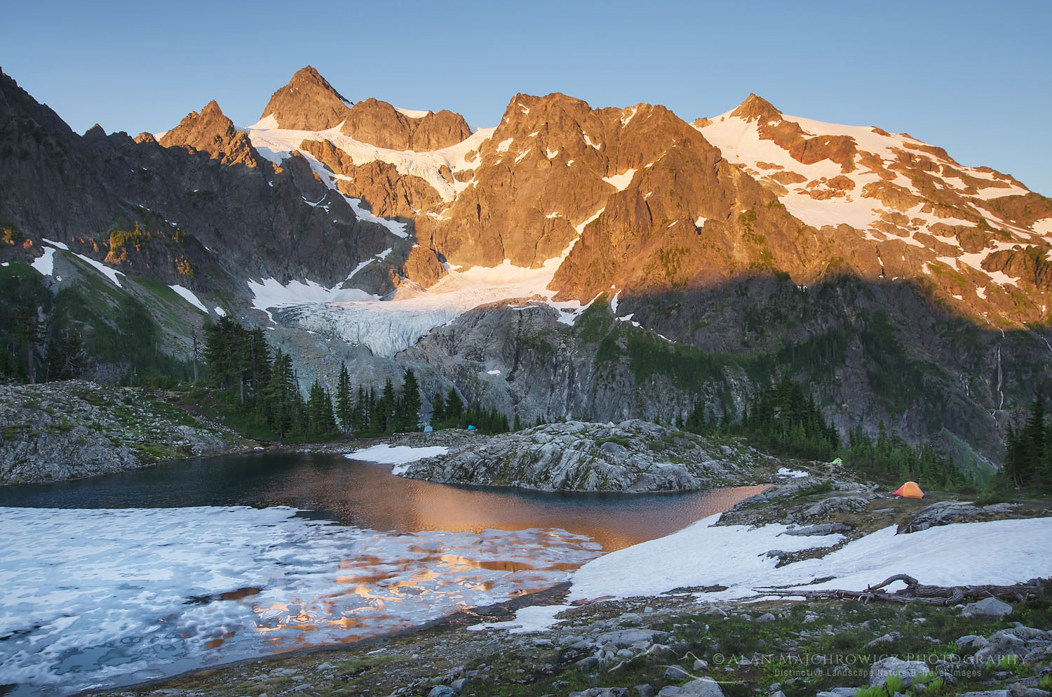 Mount Shuksan seen from partially frozen Lake Ann, Mount Baker Wilderness, North Cascades Washington #58150
