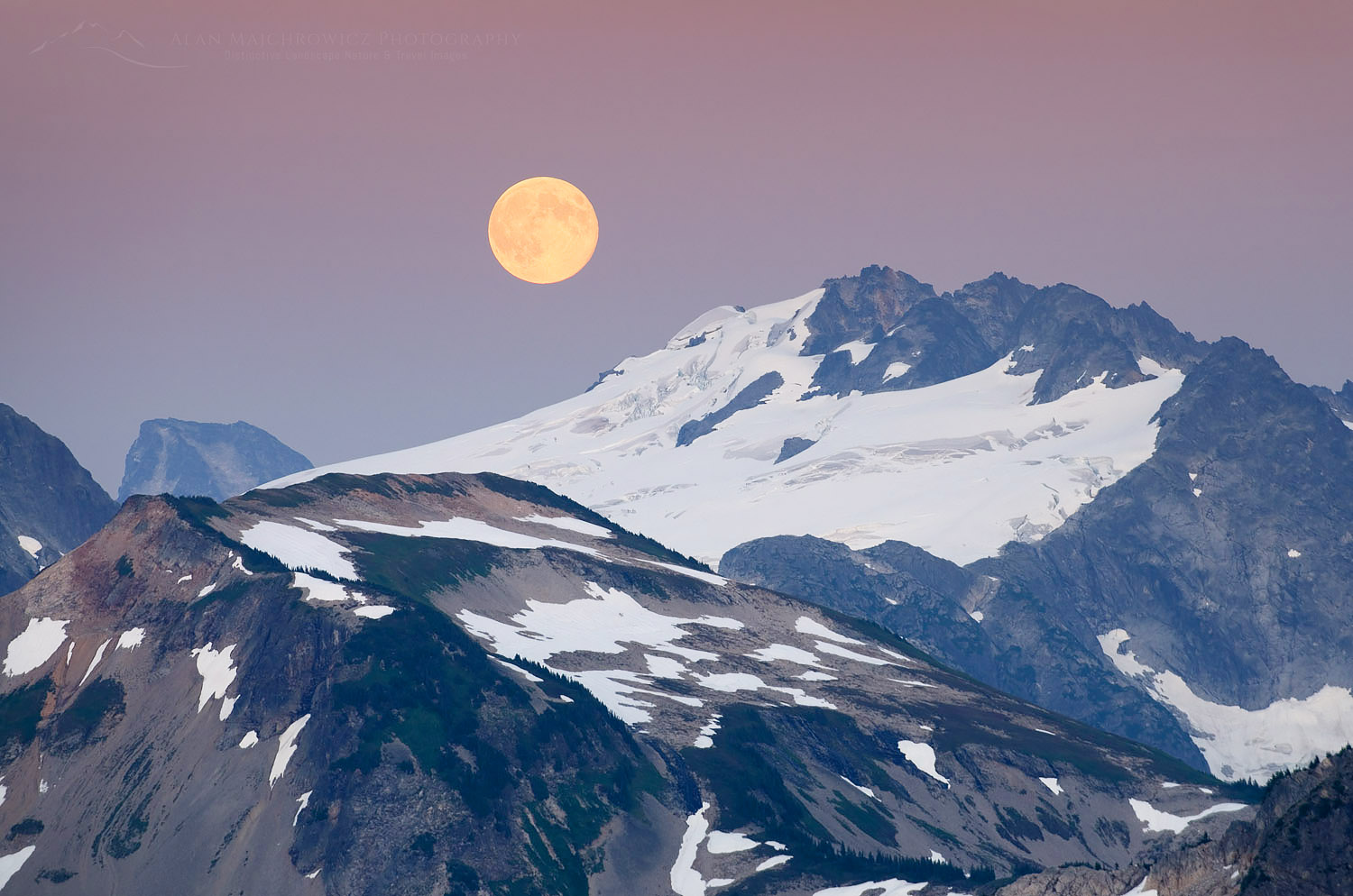 Full moon rising over Mount Challenger, North Cascades National Park Washington #54366