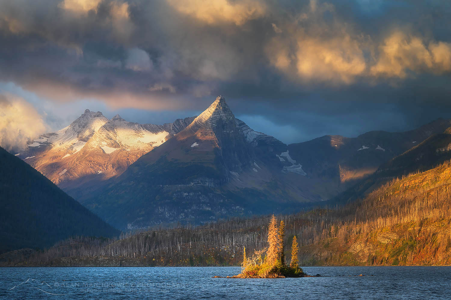 Fusillade Mountain and Wild Goose Island at sunrise Saint Mary Lake Glacier National Park #68235
