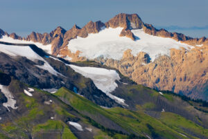 North Twin Sisters Mountain in the North Cascades. This mountain is a massive and rare occurence of Dunite rock (peridotite rock from the Earth's mantle) uplifted to the Earth's surface. Mount Baker Wilderness Washington #24451
