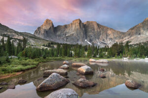 Lonesome Lake at dawn in Cirque of the Towers, Popo Agie Wilderness Wind River Range Wyoming #78372