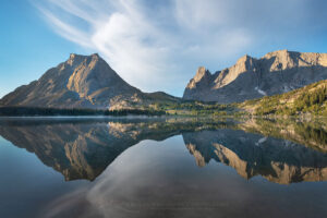 Mitchell Peak and Cirque of the Towers reflected in Lonesome Lake, Popo Agie Wilderness Wind River Range Wyoming