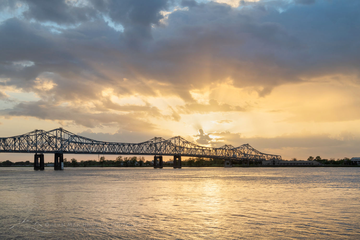 Natchez–Vidalia Bridge over the Mississippi River at sunset. Seen from Natchez Mississippi #77399