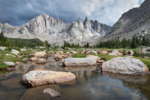 Shadow Lake and view of the backside of Cirque of the Towers. Bridger Wilderness. Wind River Range Wyoming
