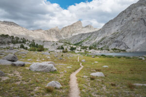 Trail alongside Barren Lake, Bridger Wilderness. Wind River Range Wyoming