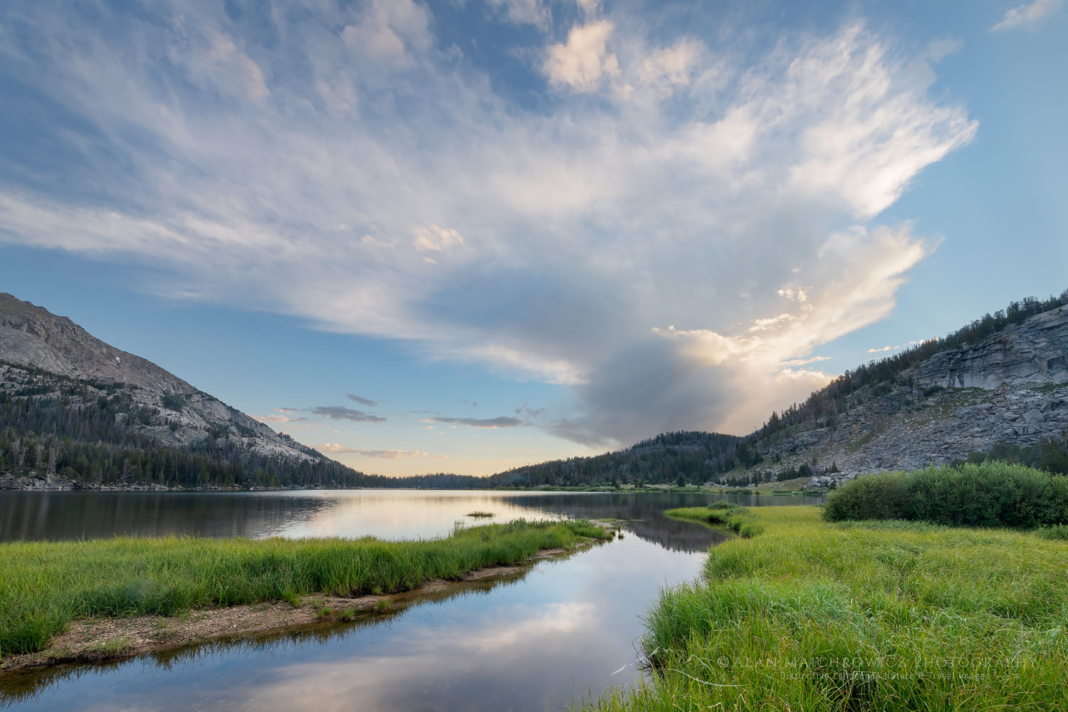 Evening storm clouds refelcted in Big Sandy Lake, Bridger Wilderness, Wind River Range Wyoming #78267