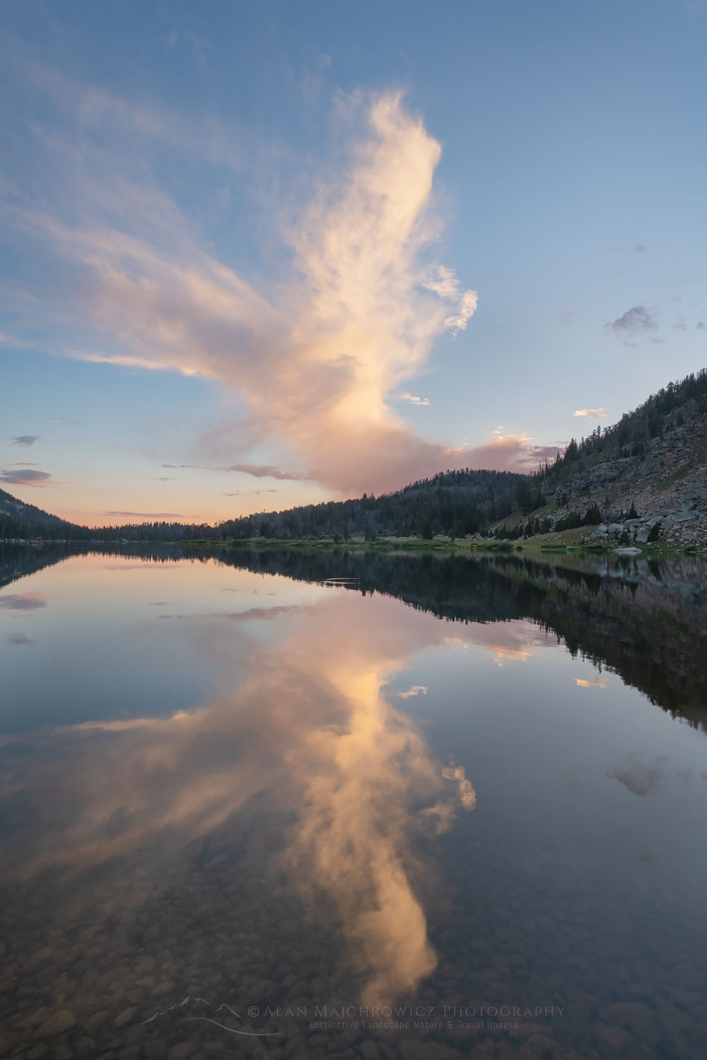 Clouds reflected in Big Sandy Lake at sunset, Bridger Wilderness, Wind River Range Wyoming #78294