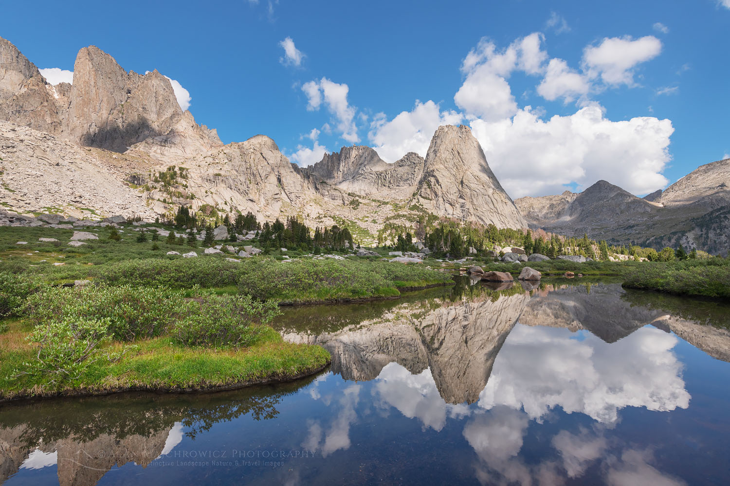 Pingora Peak reflected in pond. Cirque of the Towers Popo Agie Wilderness. Wind River Range Wyoming #78476
