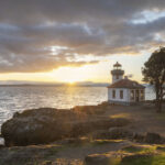 Sunset over Lime Kiln Lighthouse and Haro Strait. Lime Kiln Point State Park San Juan Island Washington #79304