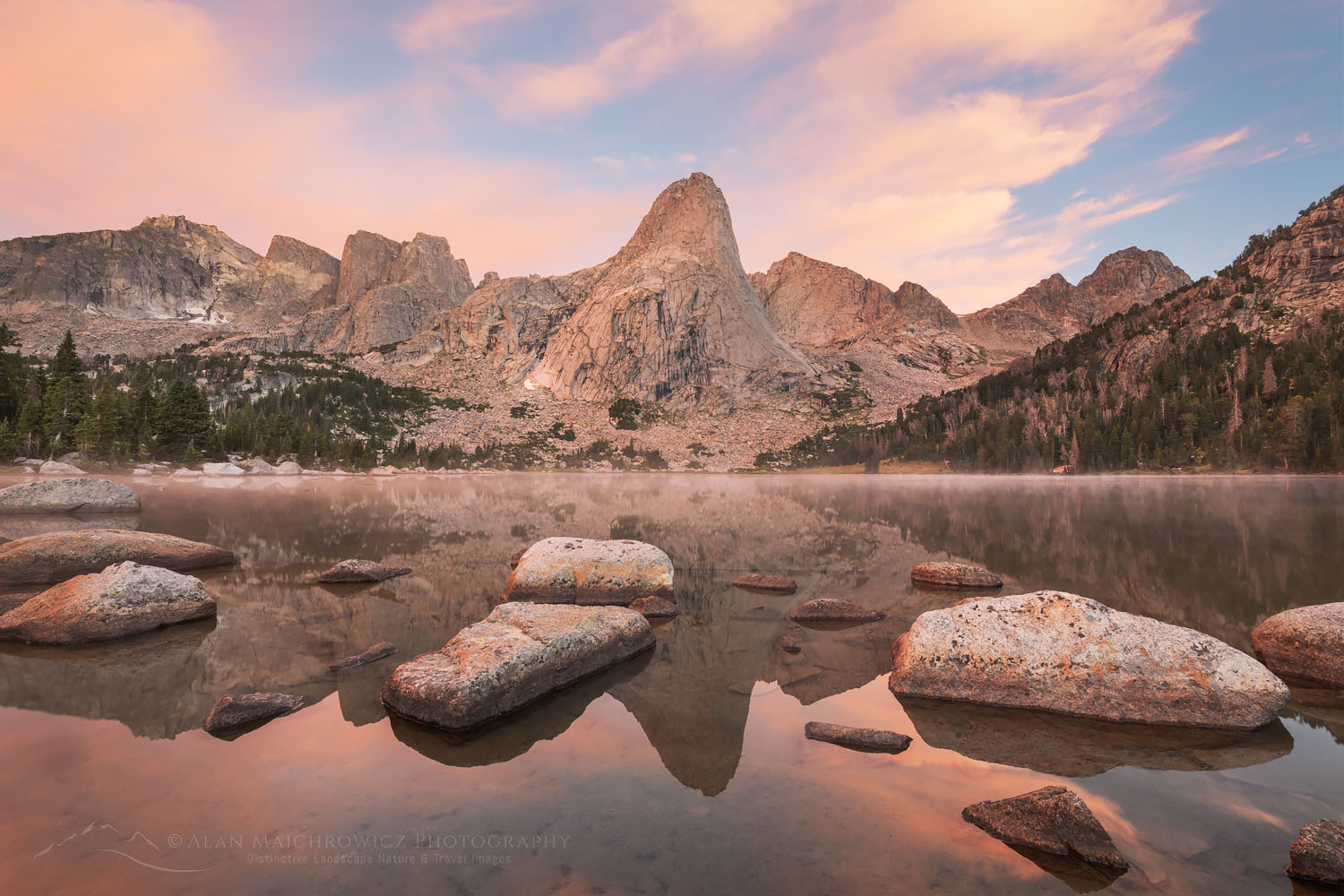 Pingora Peak reflected in Lonesome Lake at dawn. Popo Agie Wilderness, Wind River Range Wyoming #78382