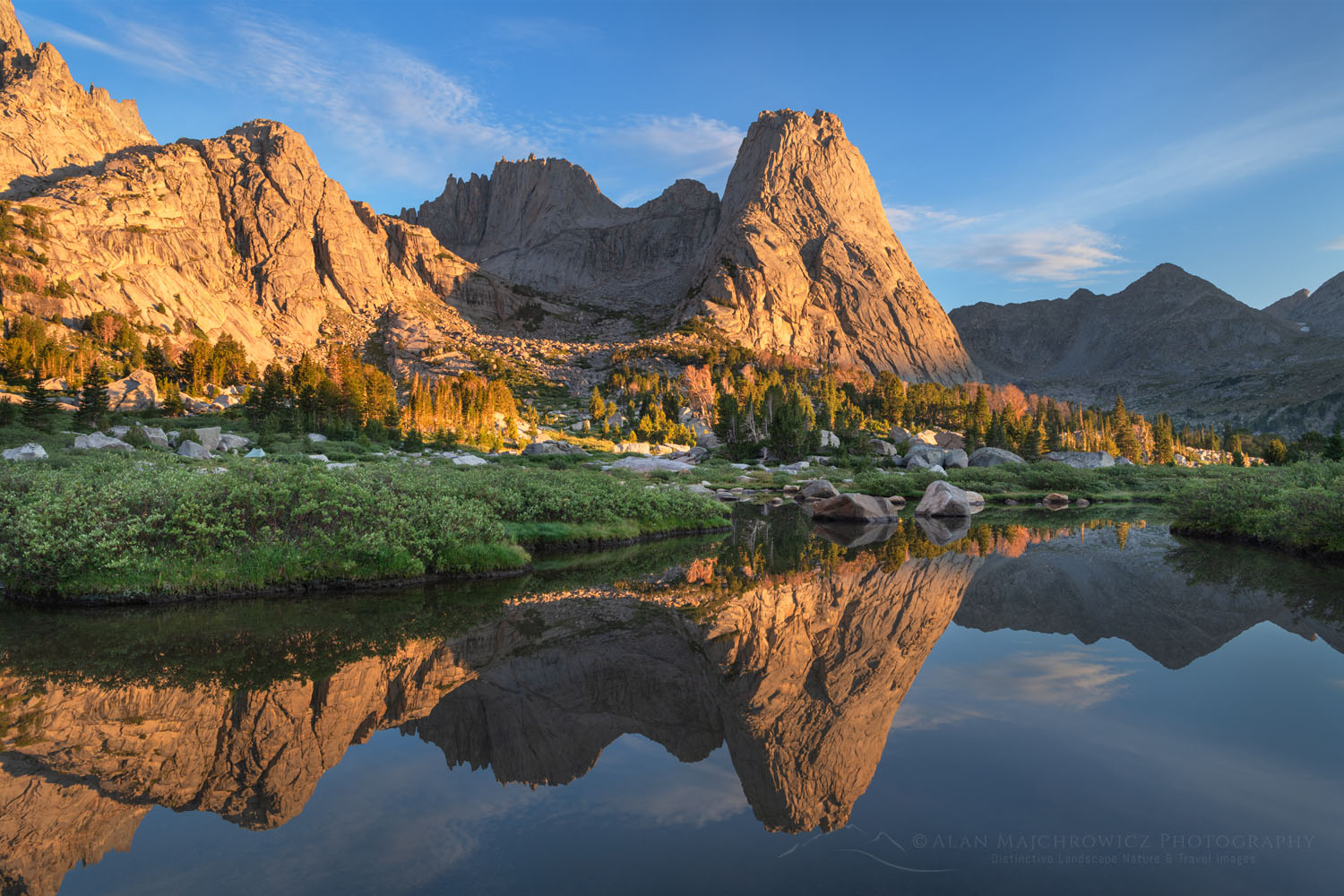 Pingora Peak reflected in pond. Cirque of the Towers Popo Agie Wilderness. Wind River Range Wyoming #78532