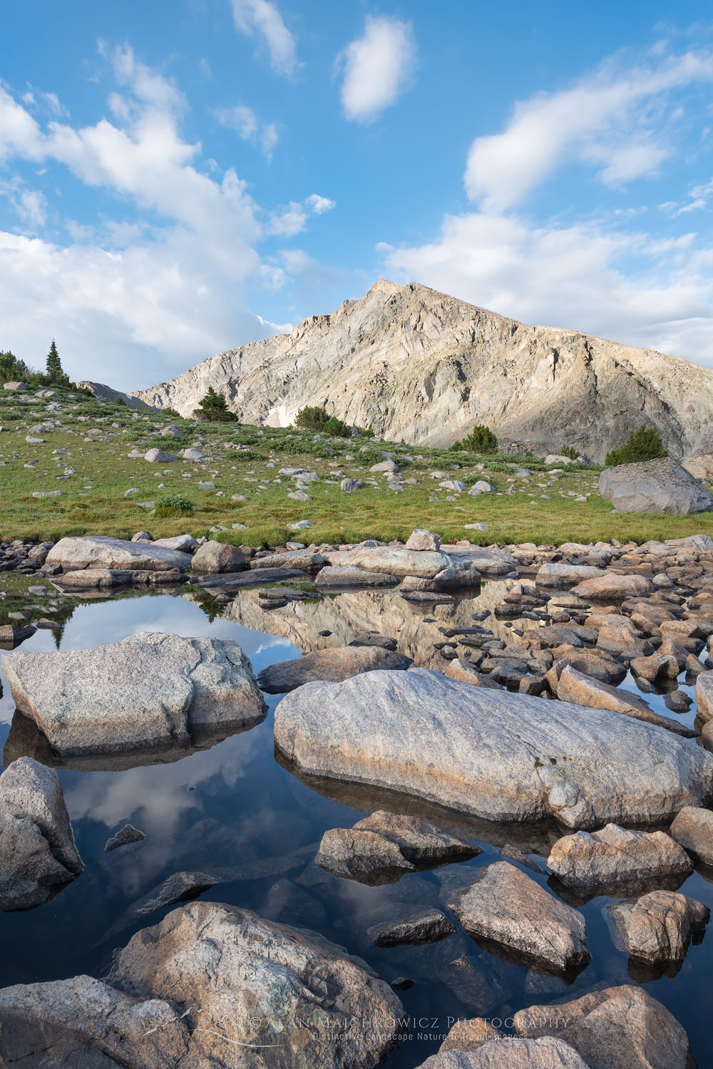 Peaks and ridges of East Fork Valley seen from tarn above Pyramid Lake. Bridger Wilderness. Wind River Range Wyoming #78019
