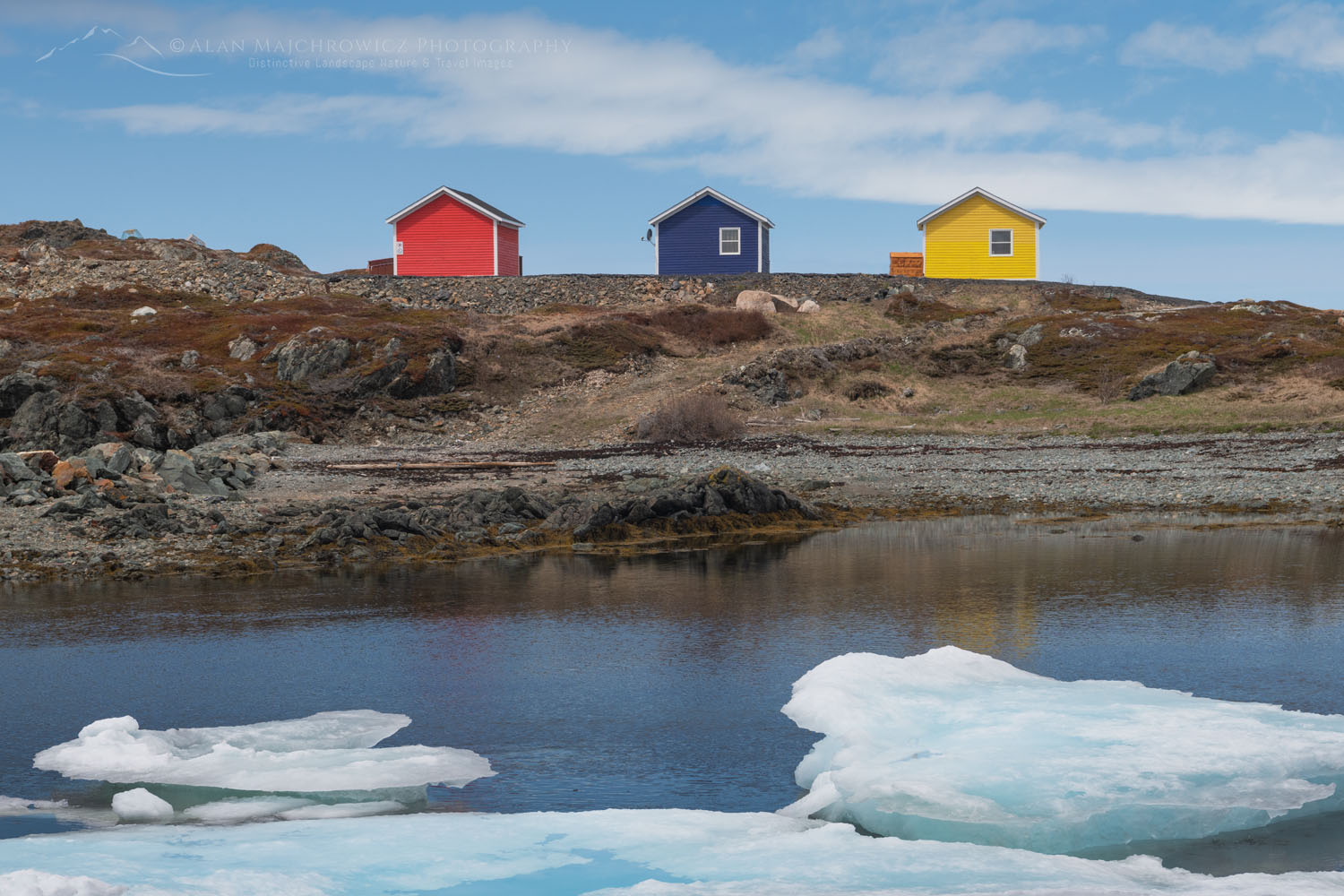 Colorful cabins and sea ice in Twillingate Newfoundland and Labrador Canada #79832