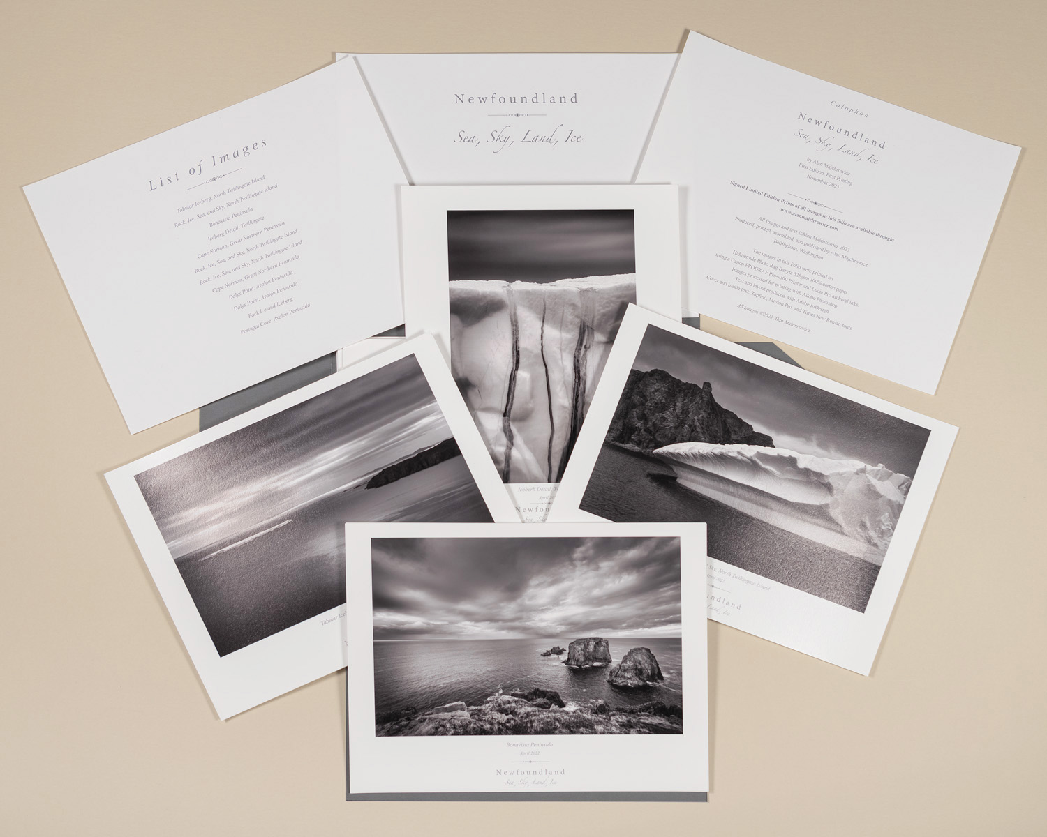 Newfoundland Fine Art Black and White Portfolio. Hand-made archival portfolio containing 12 black and white 8.5"x11" prints, title, about, and colophon pages