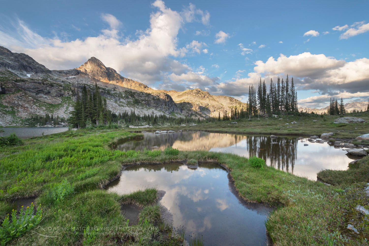 Gwillim Lakes, with Lucifer Peak in the distance. Valhalla Provincial Park, West Kootenays British Columbia Canada #80888