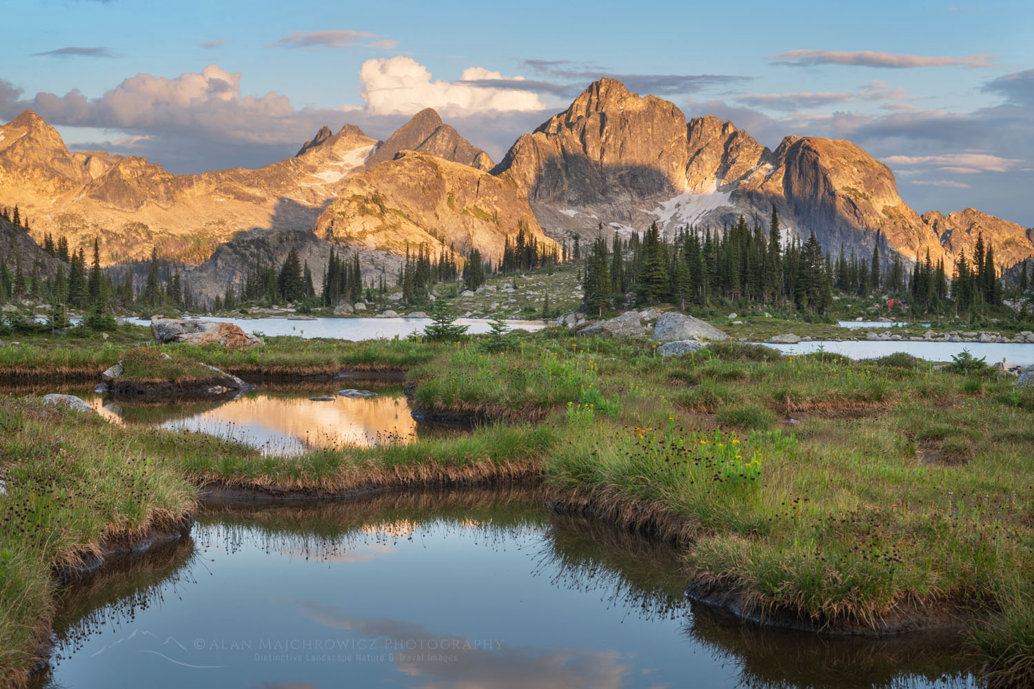 Gwillim Lakes, with Drinnan Peak in the distance. Valhalla Provincial Park, West Kootenays British Columbia Canada #80929