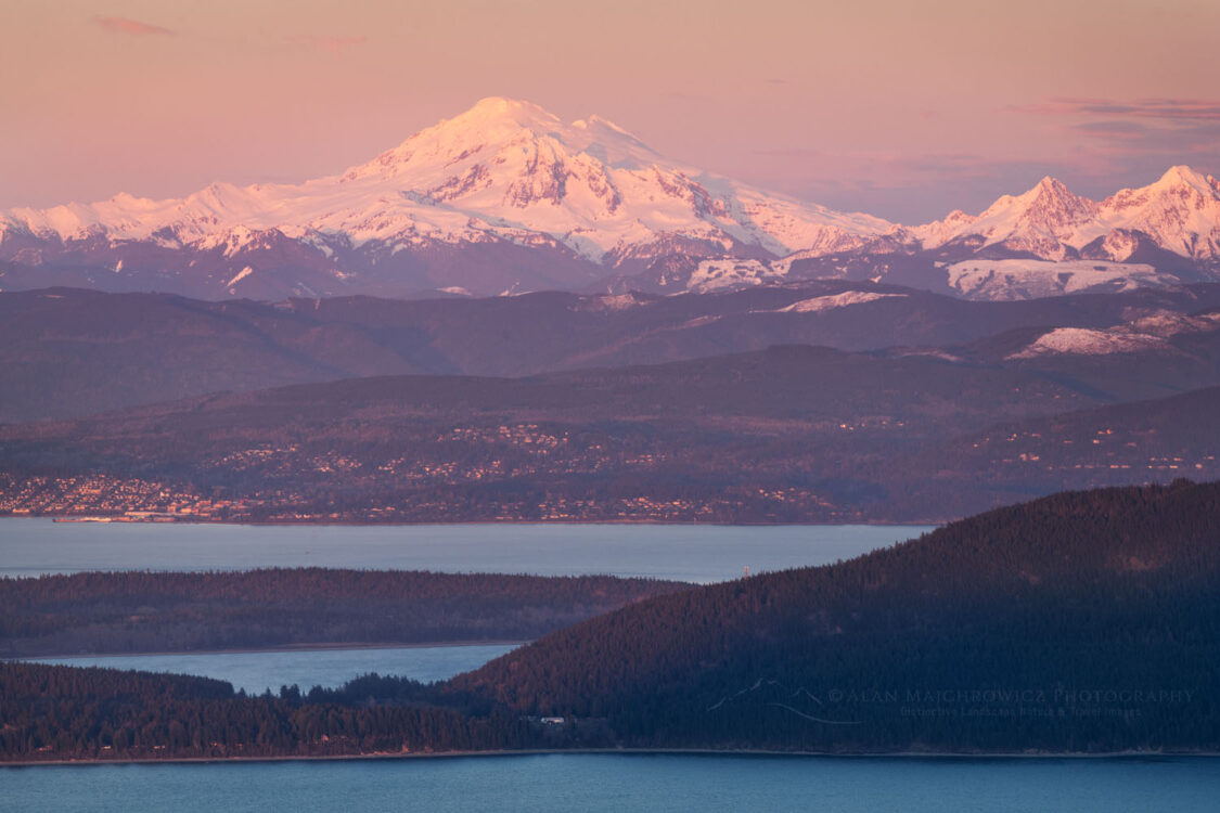 Mount Baker and Bellingham seen from summit of Mount Constitution on Orcas Island. San Juan Islands Washington #79113