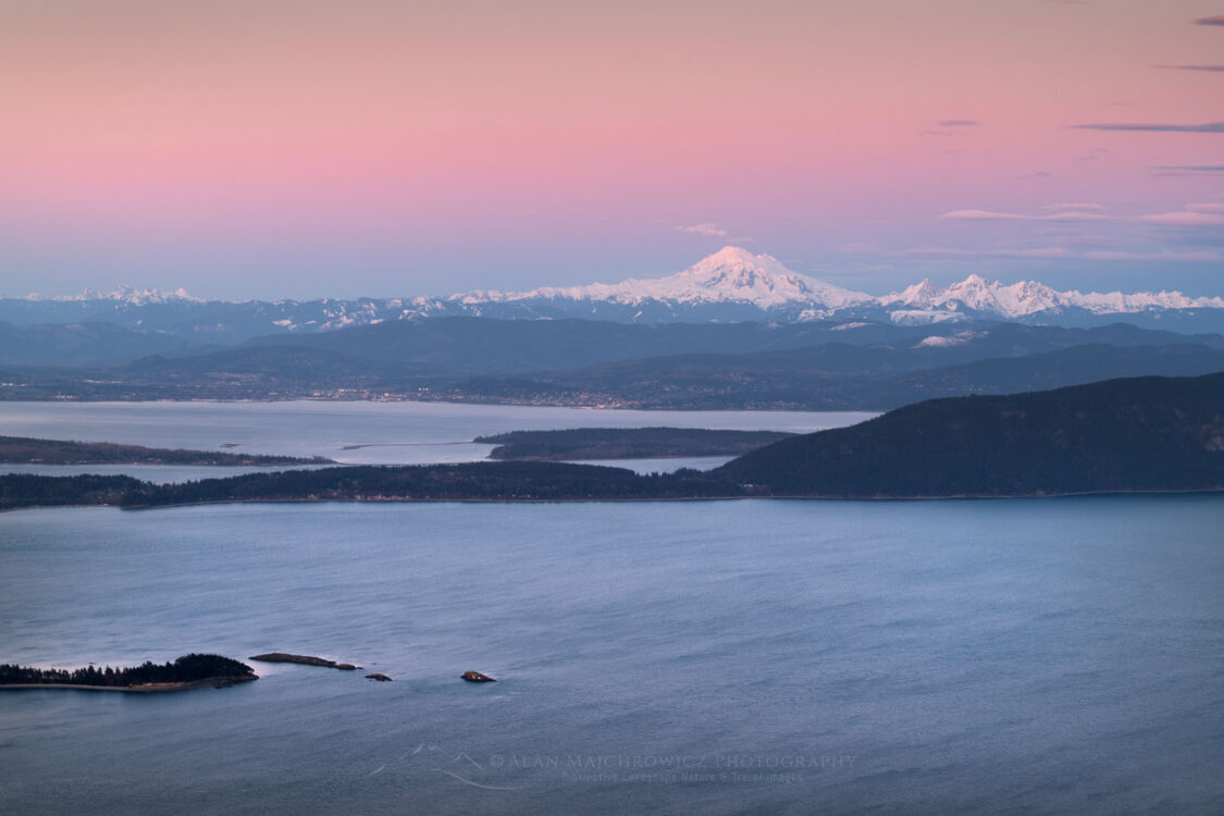 Mount Baker and Bellingham seen from summit of Mount Constitution on Orcas Island. San Juan Islands Washington #79115