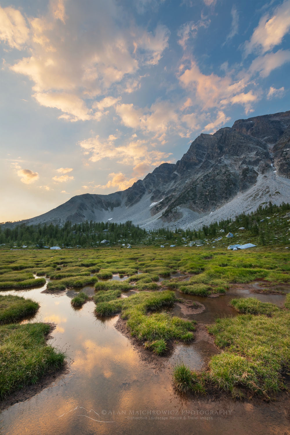 Sunset light over ponds below Mount Monica. Purcell Mountains British Columbia Canada #81051