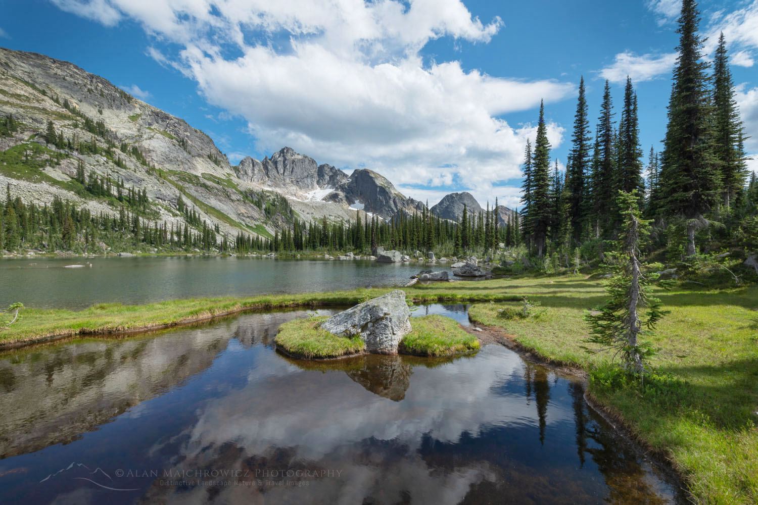 Wicca Lake with Drinnan Peak in the distance. Valhalla Provincial Park, West Kootenays British Columbia Canada #80750