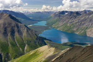 View of Kathleen Lake from Kings Throne Mountain, Kluane National Park Yukon Canada