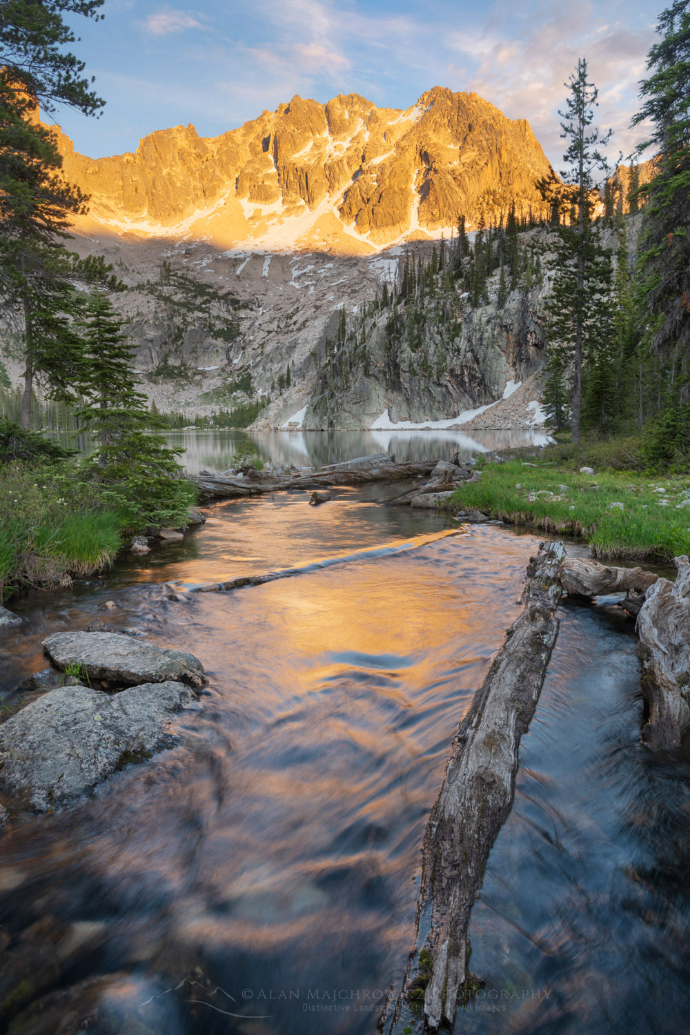 Sevy Peak is seen from the outlet stream of Upper Cramer Lake. Sawtooth Wilderness, Idaho #83633b