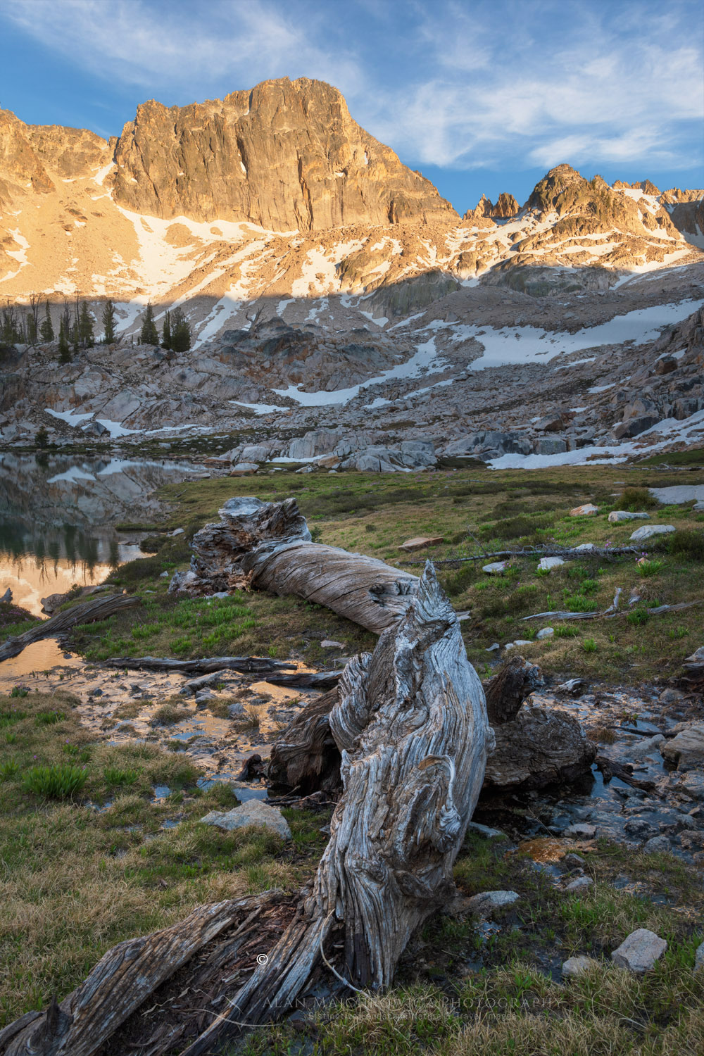 Sevy Peak seen from the outlet stream of Upper Cramer Lake. Sawtooth Wilderness. Idaho #83685