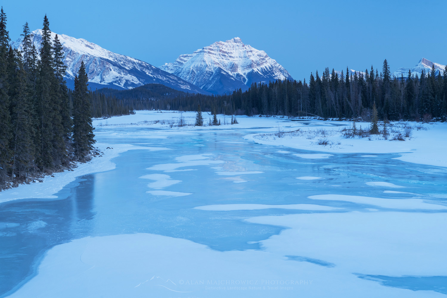 Frozen Athabasca River in winter Jasper National Park Alberta Canada #82110