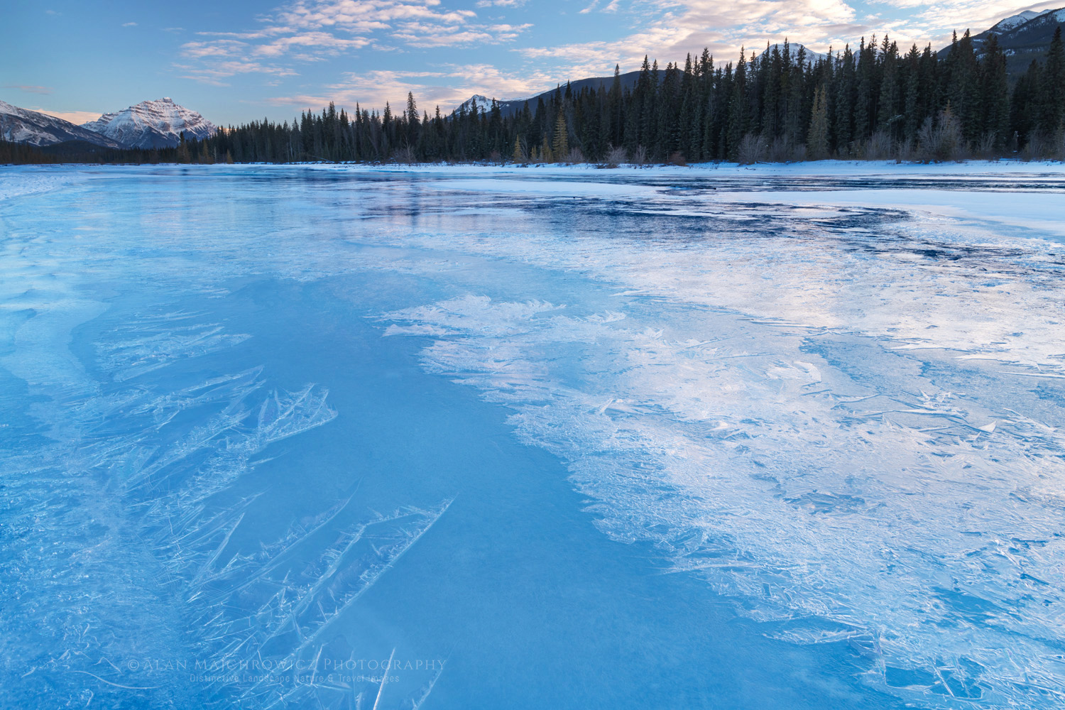 Ice patterns on Athabasca River in winter Jasper National Park Alberta Canada #82130