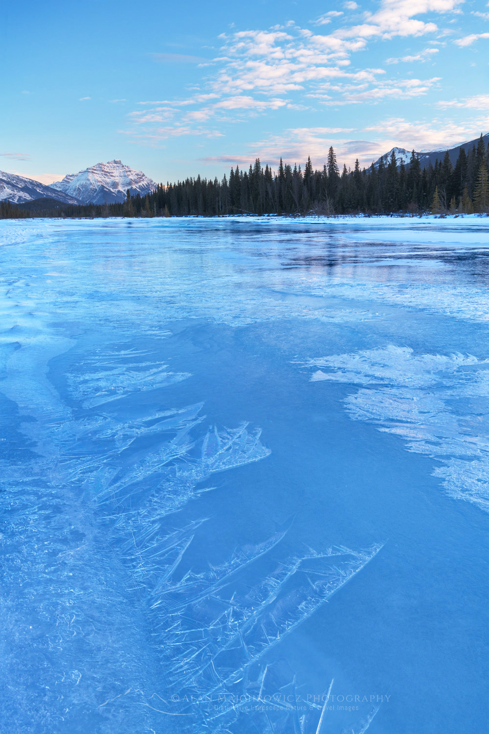 Ice patterns on Athabasca River in winter Jasper National Park Alberta Canada #82131
