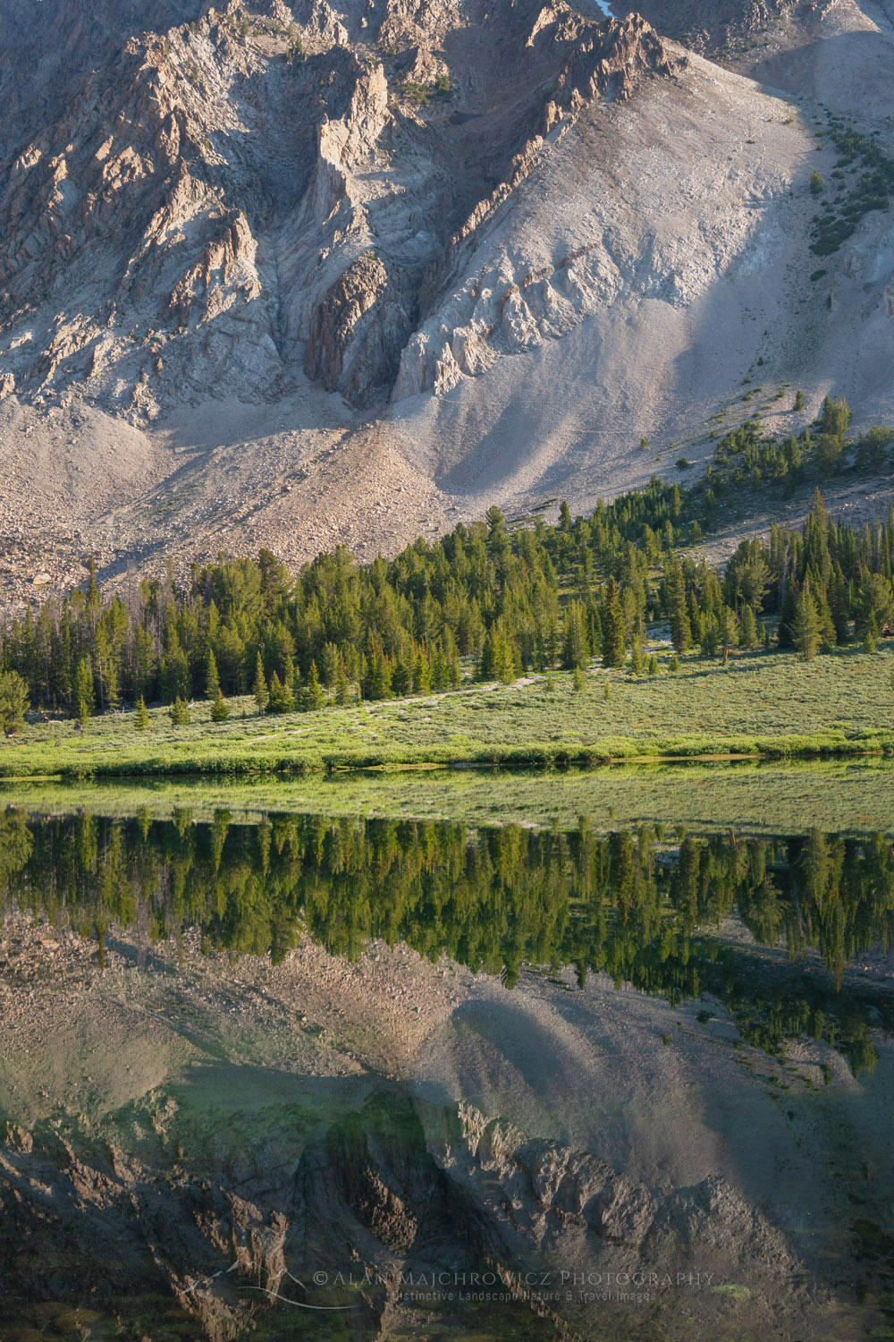 Castle Peak reflected in the still waters of Chamberlain Lake, White Clouds Wilderness, Idaho #83792