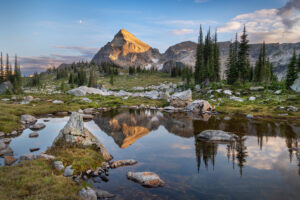Gwillim Lakes, with Gregorio Peak in the distance. Valhalla Provincial Park, West Kootenays British Columbia Canada #80912