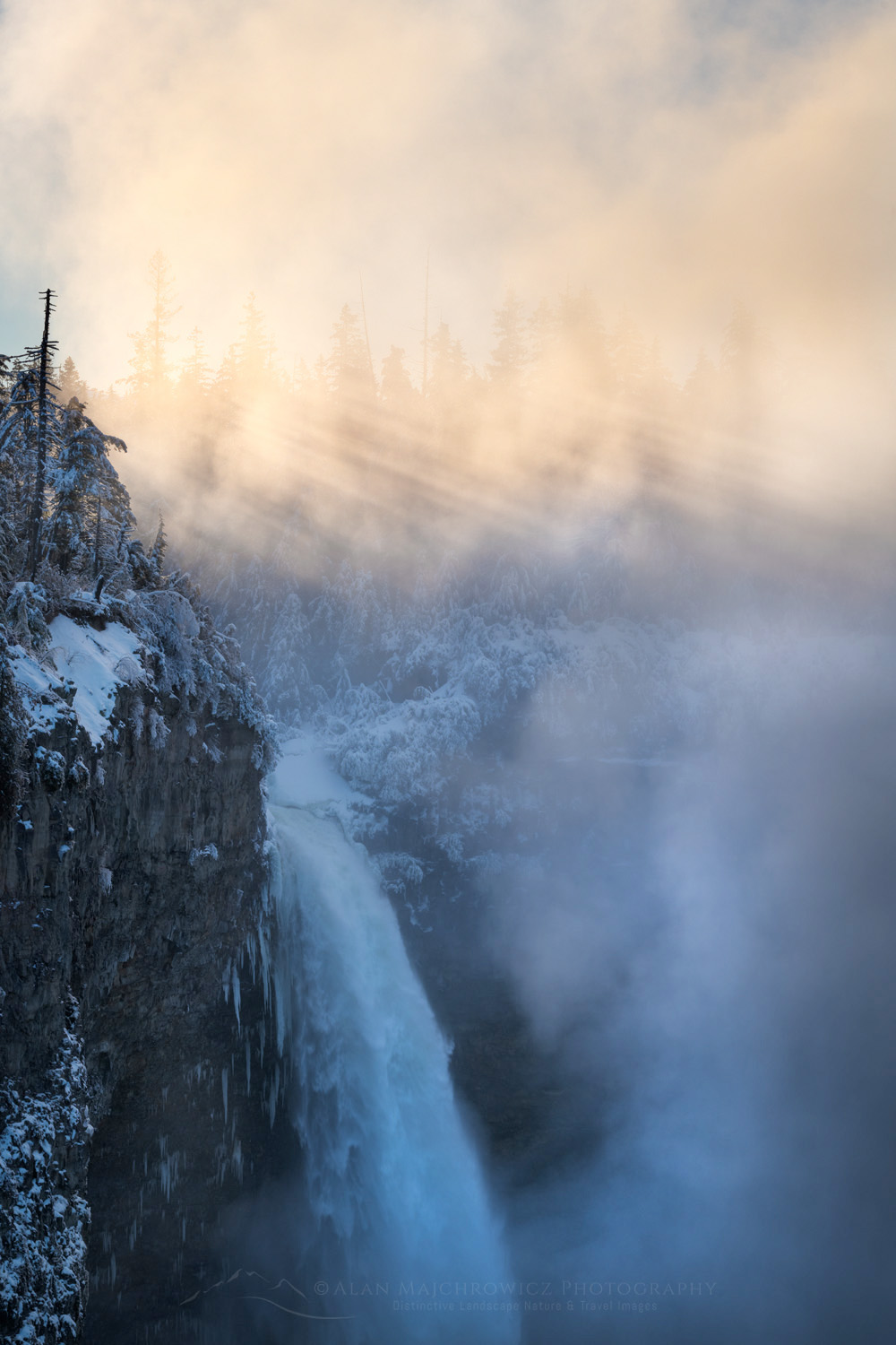 Freezing fog rising from Helmcken Falls in winter. Wells Gray Provincial Park British Columbia Canada #81965