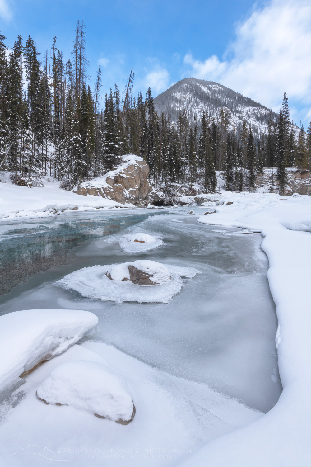 Kicking Horse River partially frozen in winter. Yoho National Park British Columbia Canada #82524