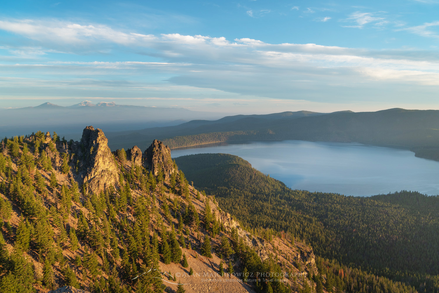 Paulina Lake and Cascade Range seen from Paulina Peak overlook. Newberry National Volcanic Monument, Oregon #84102