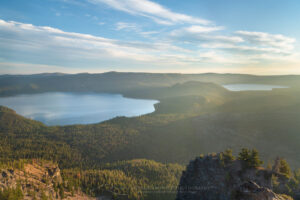 Paulina Lake and the Cascade Range are seen from Paulina Peak overlook. Newberry National Volcanic Monument, Oregon #84105