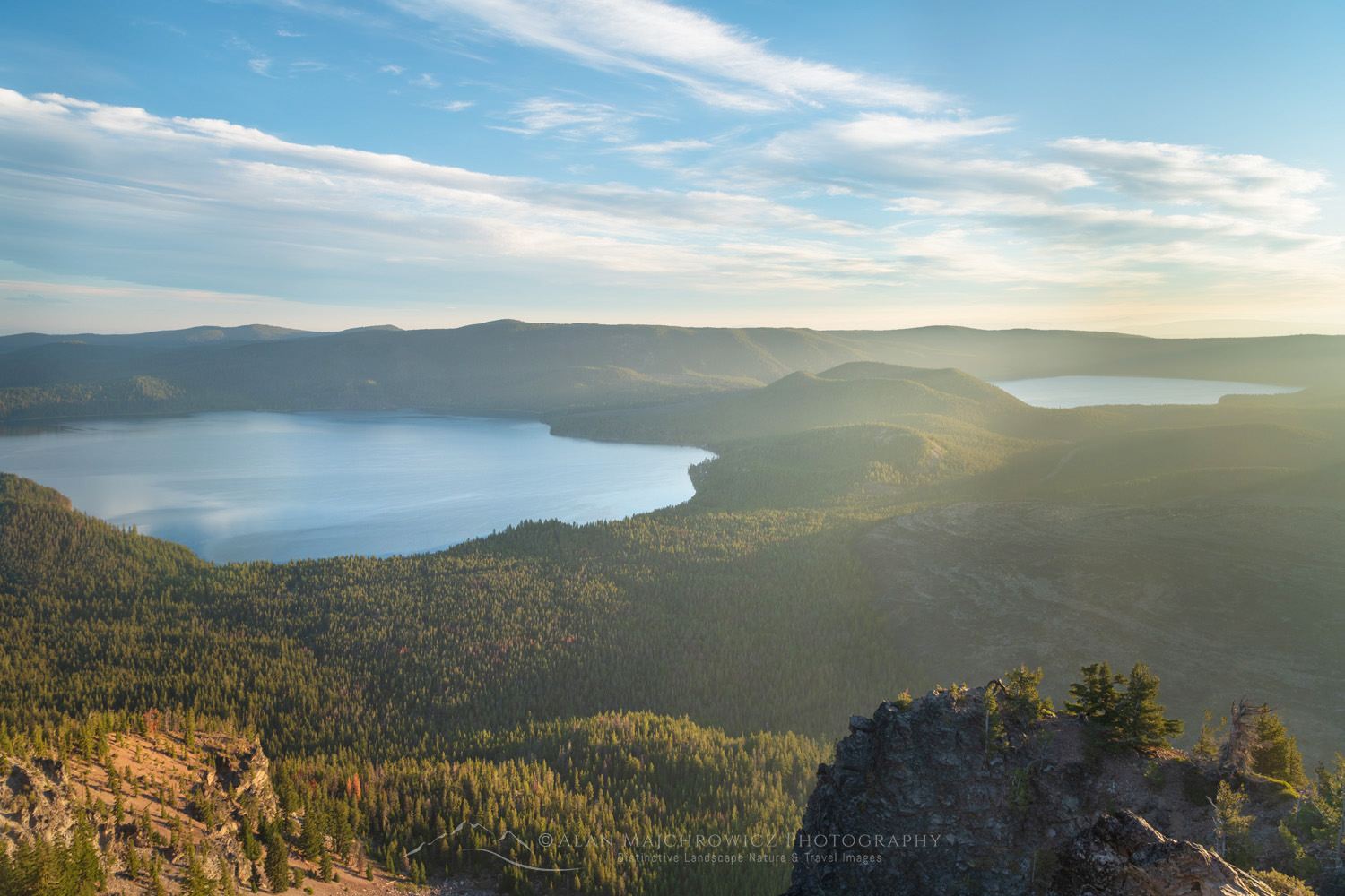 Paulina Lake and Cascade Range seen from Paulina Peak overlook. Newberry National Volcanic Monument, Oregon #84105