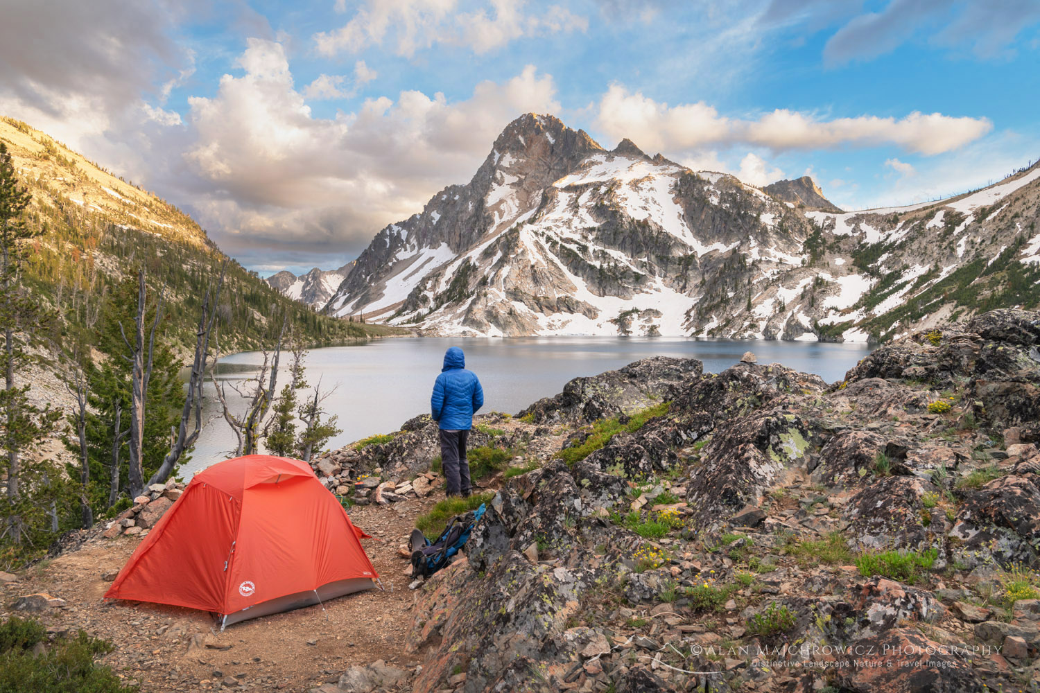 Backcountry camp at Sawtooth Lake, Mount Regan is in the distance. Sawtooth Wilderness Idaho #83527