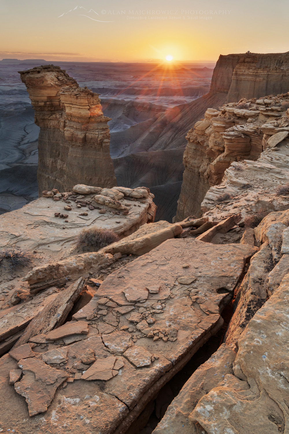 Sunrise over dramatic view of the Upper Blue Hills Badlands from Skyline Rim. Caineville Desert, Utah #84923