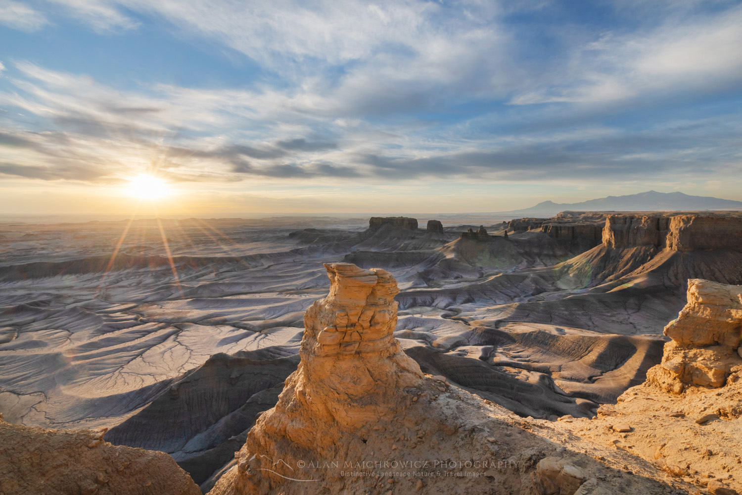 Sunrise over the Upper Blue Hills Badlands from Skyline Rim. Caineville Desert, Utah #85047