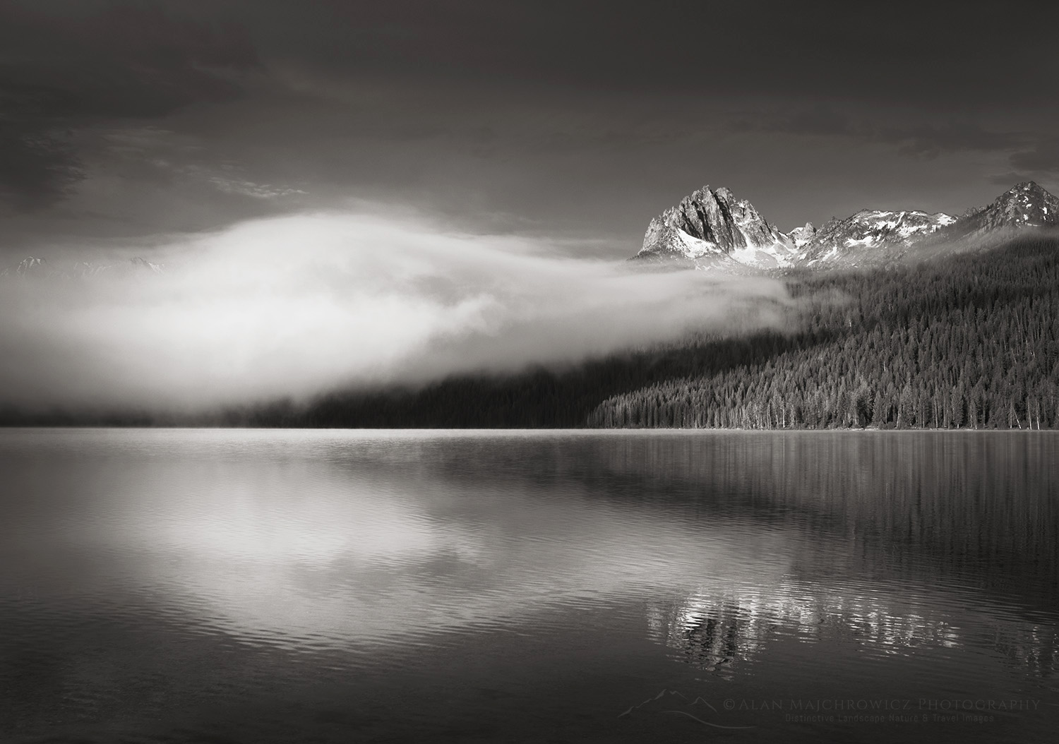Mount Heyburn on a foggy morning at Redfish Lake, Sawtooth National Recreation Area Idaho #56214bw