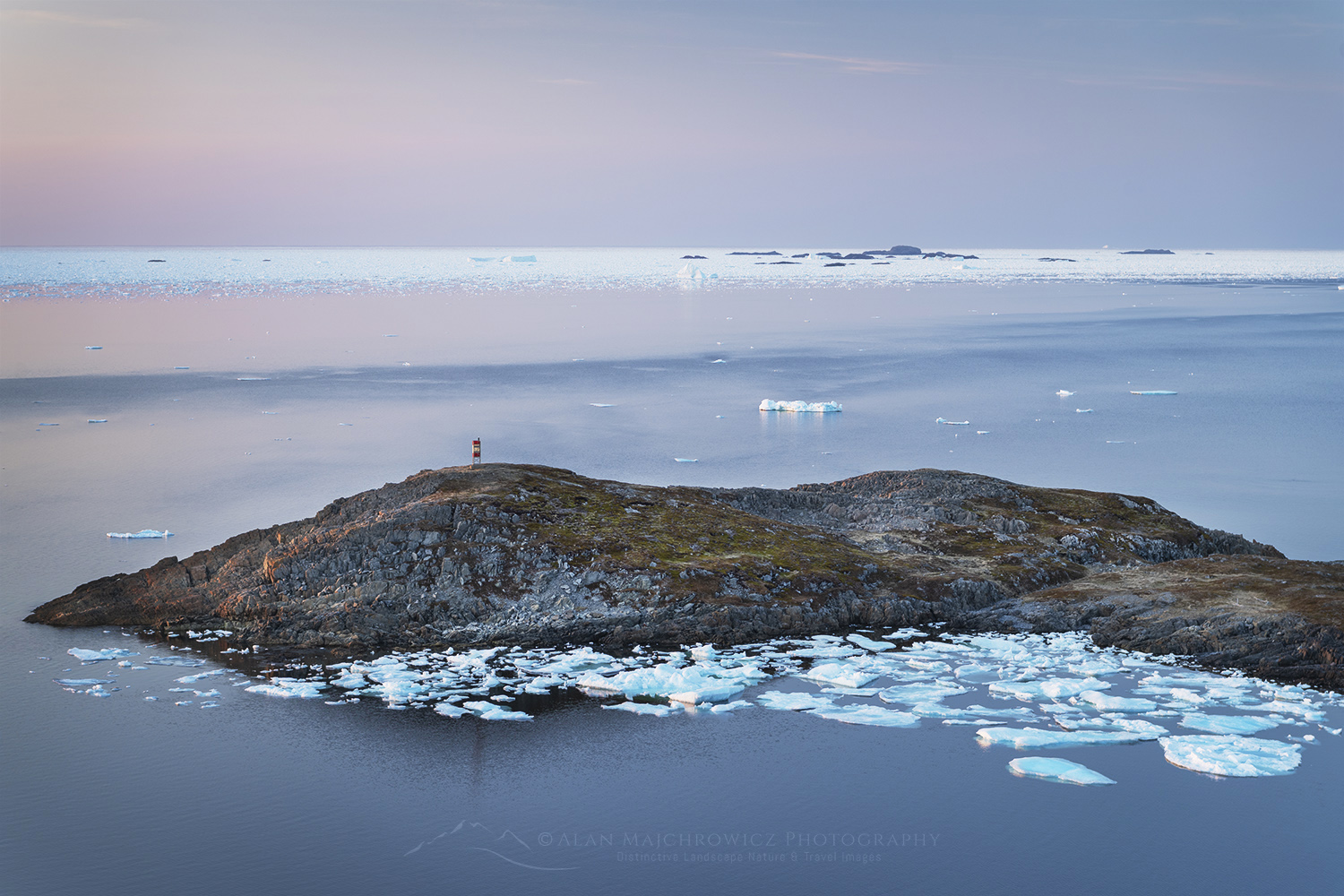 Pack ice and icebergs off the coast of Fogo Island Newfoundland and Labrador Canada #80153