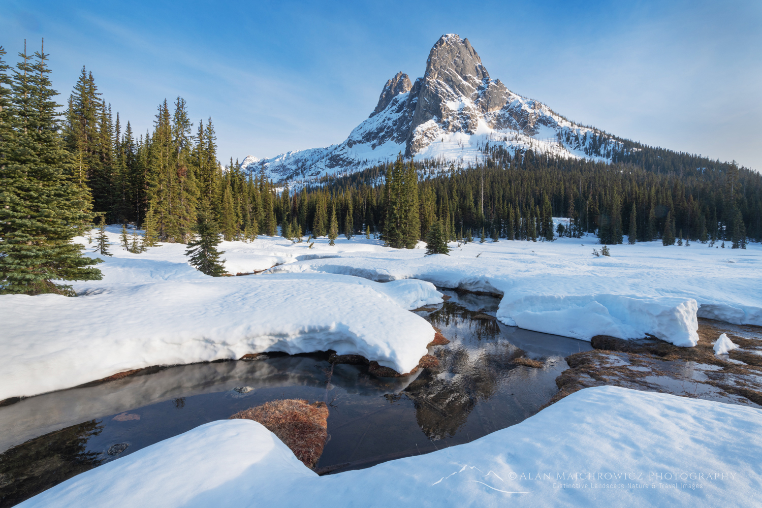 Liberty Bell Mountain is seen from snow-covered meadows of Washington Pass. North Cascades, Washington #85800