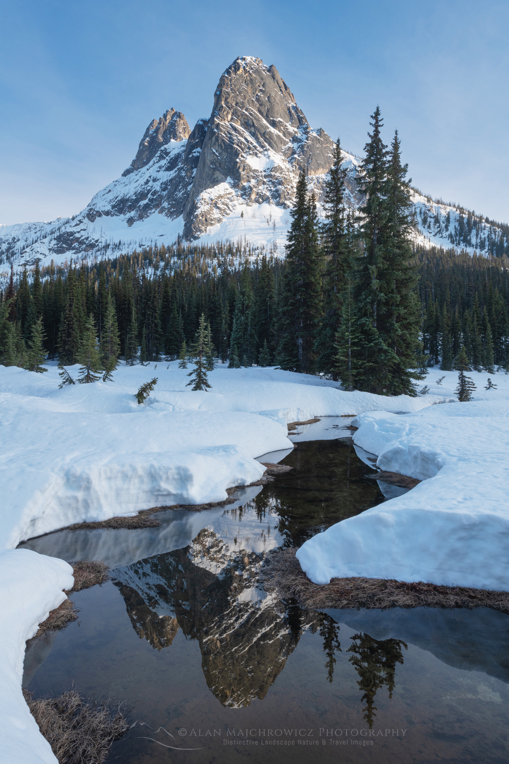 Liberty Bell Mountain is seen from snow-covered meadows of Washington Pass. North Cascades, Washington #85806